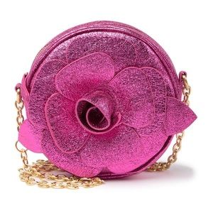 Betsy Johnson Rosette Glitter Fuchsia Crossbody NWT